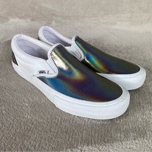 Vans Slip-On Pro Shoes Mens 5.5 Women 7 White Iridescent Skate Sneakers NEW